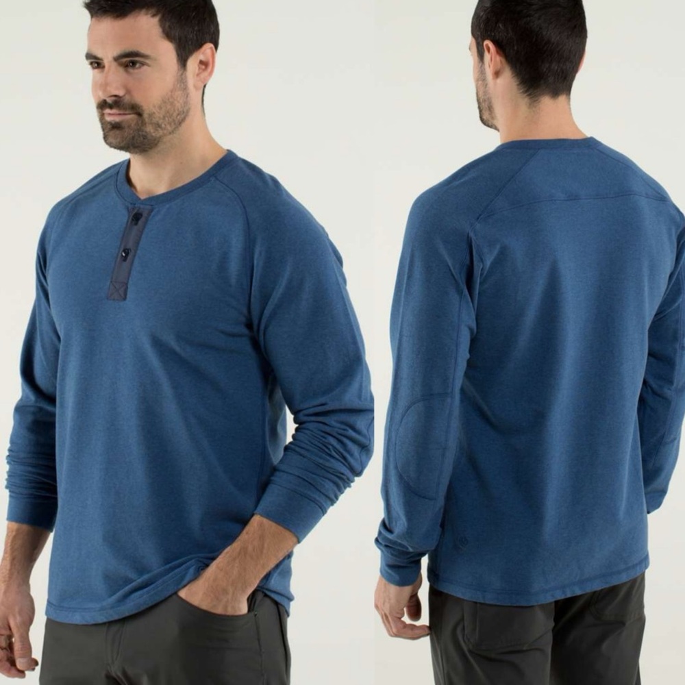 Lululemon All Town Henley Blue Mens Size XXL Long Sleeve Sweater Top M3717S Navy